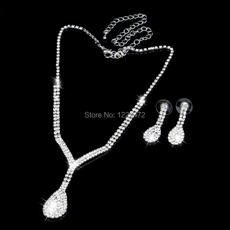 TREAZY Silver Color Teardop Full Crystal Wedding Bridal Jewelry Set Rhinestone Necklace Earrings For Women Accessories | Украшения и