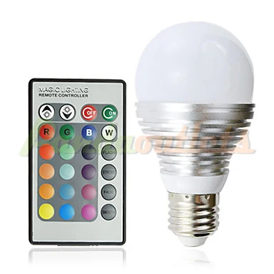 110-240V E27 3W 16-Color Changing Light LED Ball Bulb with Remote Control #2400839-Retil | Лампы и освещение