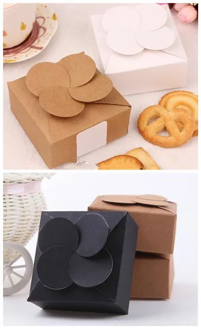 

50pcs/lot-8*8*3.5cm Black White Kraft Paper Gift Boxes Leaf Clover Craft for Wedding Soap Candy Packaging Custom Box