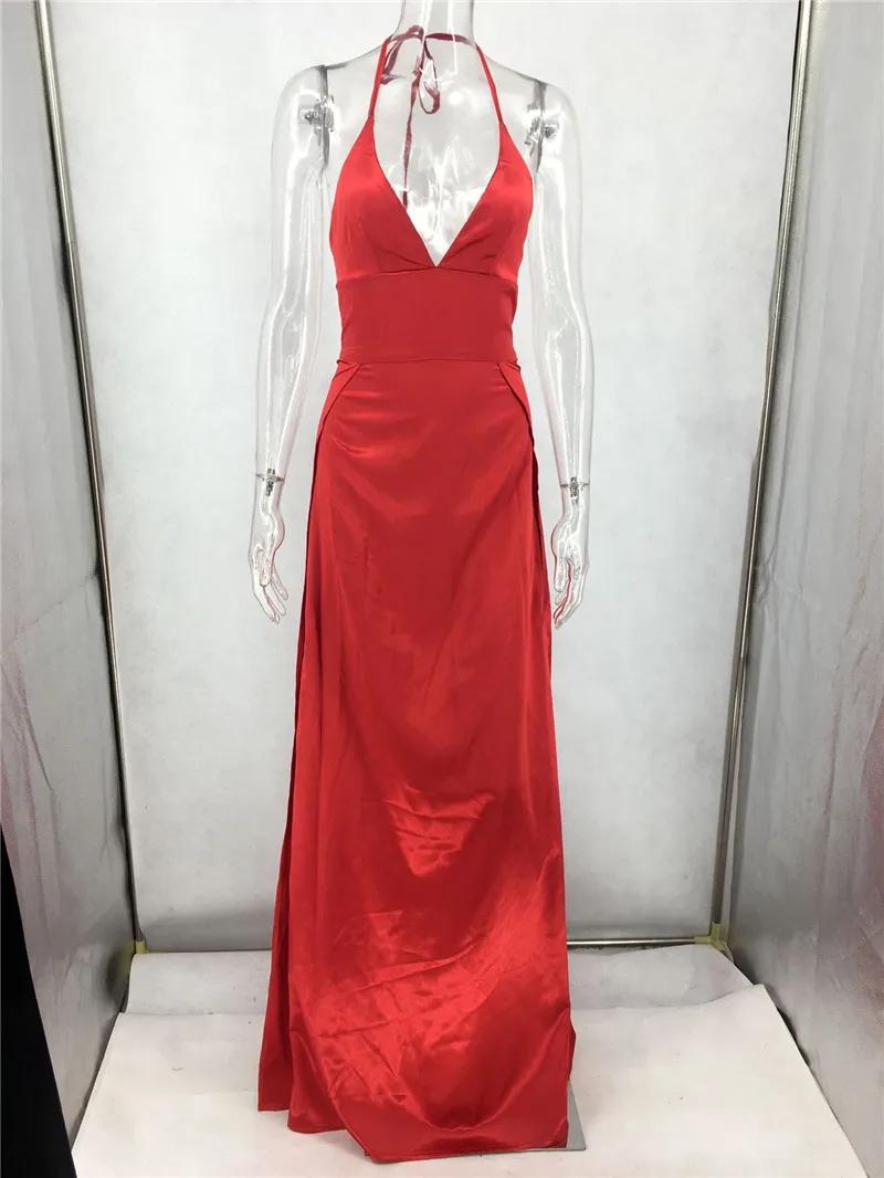 Женское атласное Макси-Платье Пляжное длинное платье в стиле бохо с v-образным