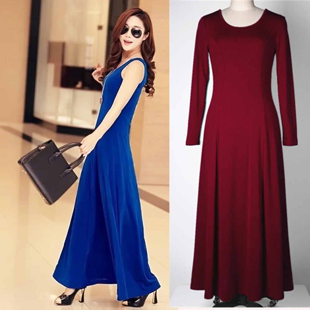 Женское сексуальное длинное платье трапециевидной формы с круглым вырезом и