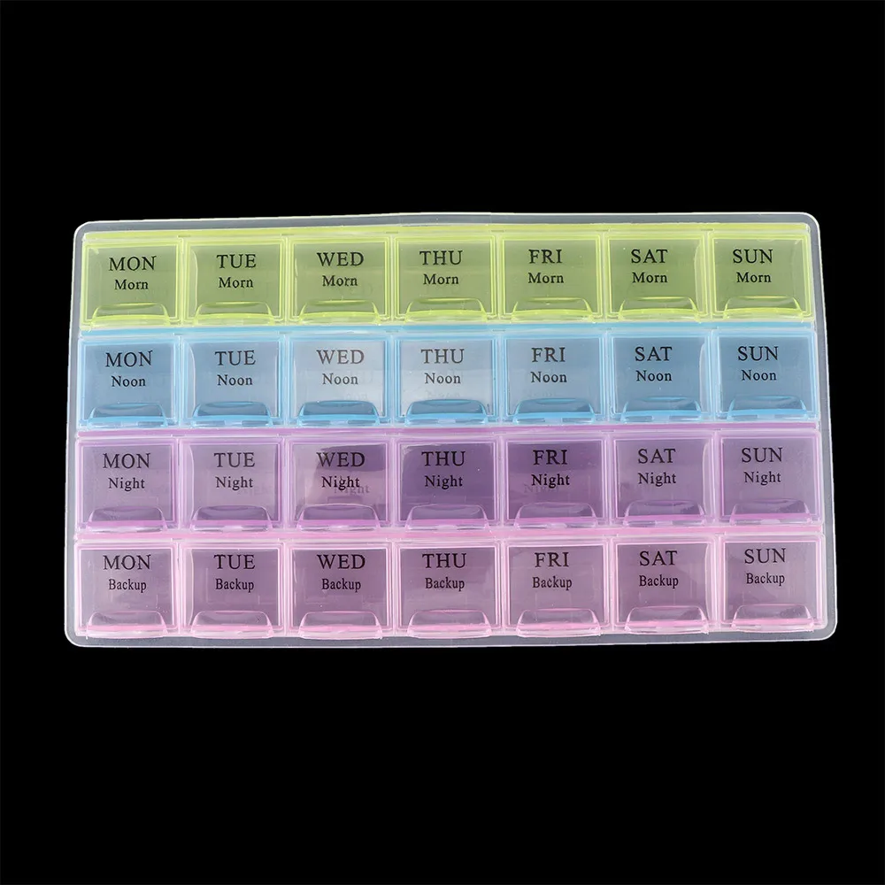 1PCS 4 Row 28 Squares Weekly 7 Days Tablet Pill Box Holder Medicine Storage Organizer Container Case | Красота и здоровье