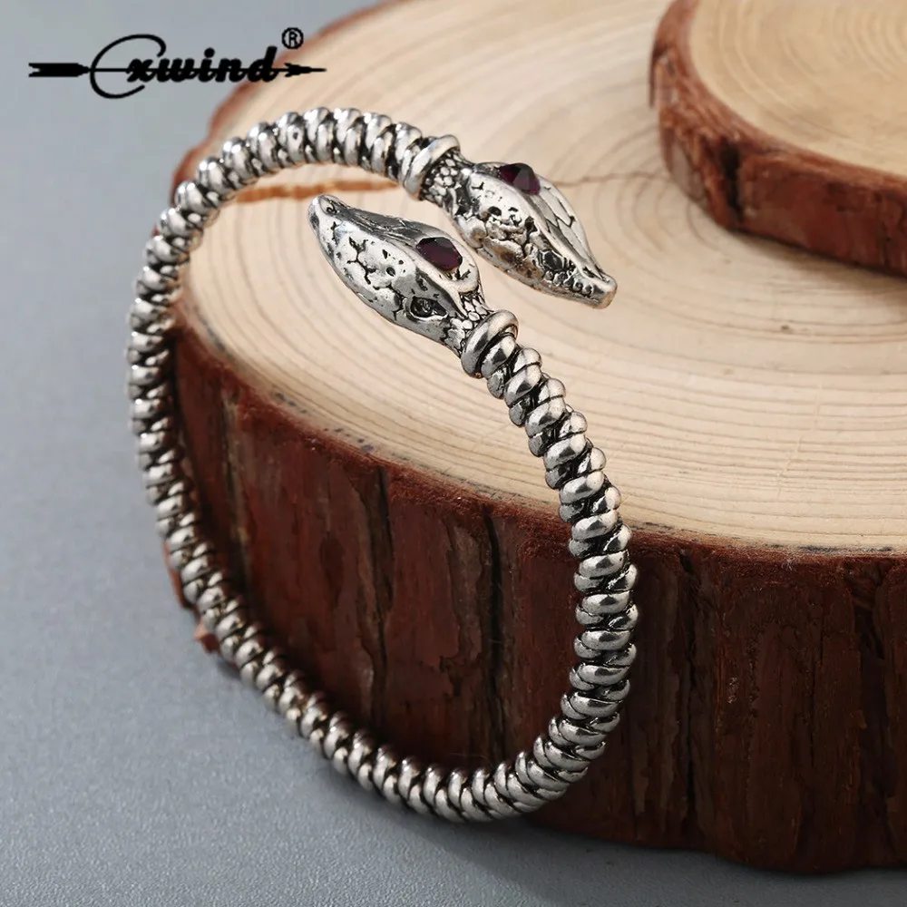 

Cxwind Viking Bracelet Bangle Double Snake Head Twist Norse Jewelry Man Pagan Bracelets Wristband Open Cuff Jewelry