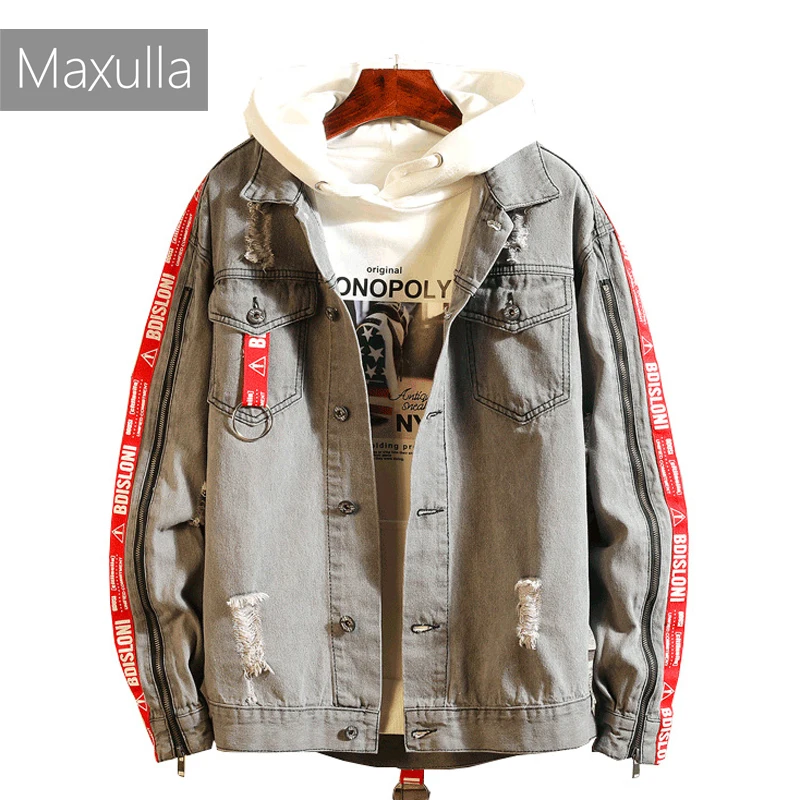 Мужские джинсовые куртки Maxulla модные из анорака уличная одежда в стиле хип-хоп