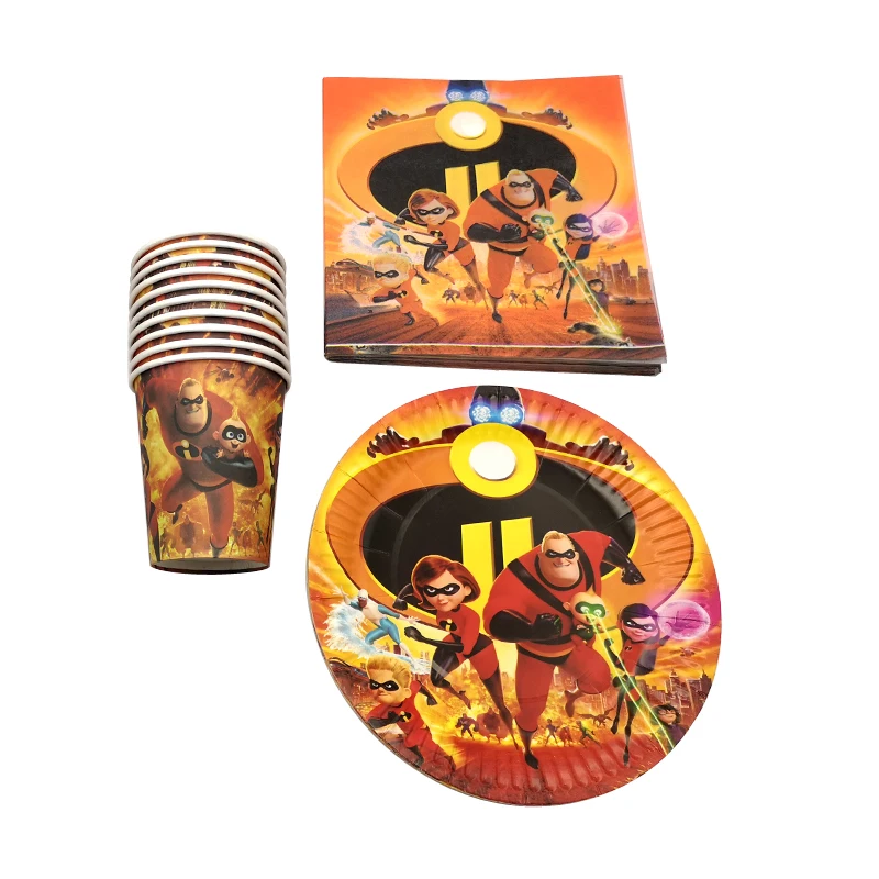 

60PCS/PACK Boys Favors Incredibles Design Napkins Dishes Glasses Baby Shower Decoration Tableware Birthday Party Cups Plates
