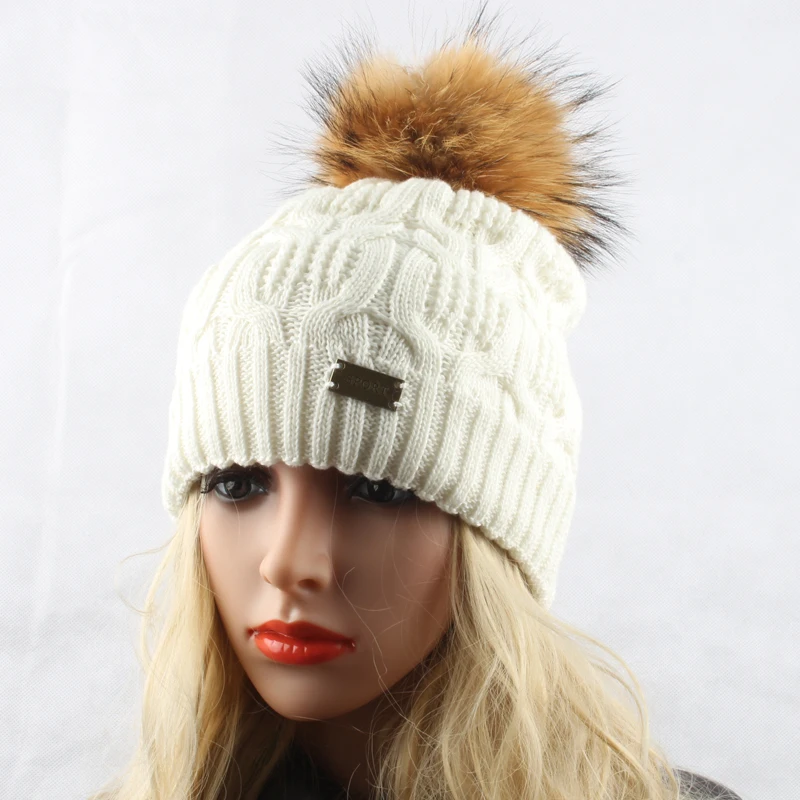 Зимние меховые шапки с помпоном для женщин мяч из натурального меха енота
