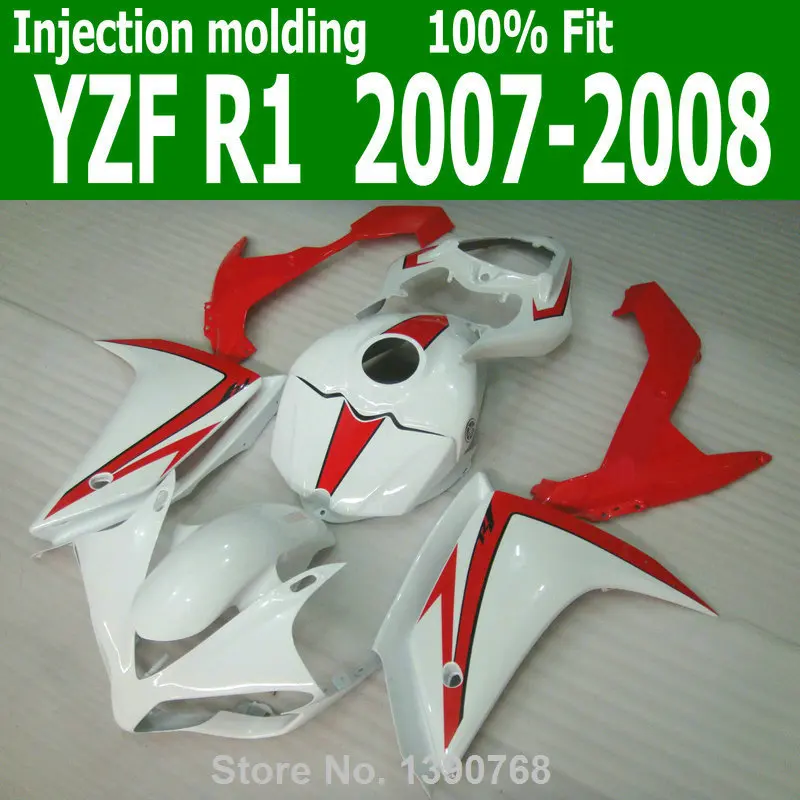 Бесплатные пользовательские Обтекатели для YAMAHA YZF R1 07 2007 08 (красная и белая)