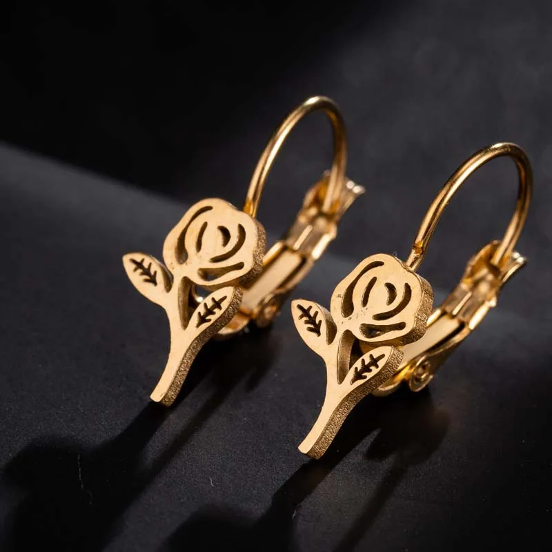 Flower Earrings Hfarich современный небольшой круглый серьги для женщин из нержавеющей стали Дерево жизни Пальма паук покупки серьги-кольца - Окраска металла: Flower Earrings