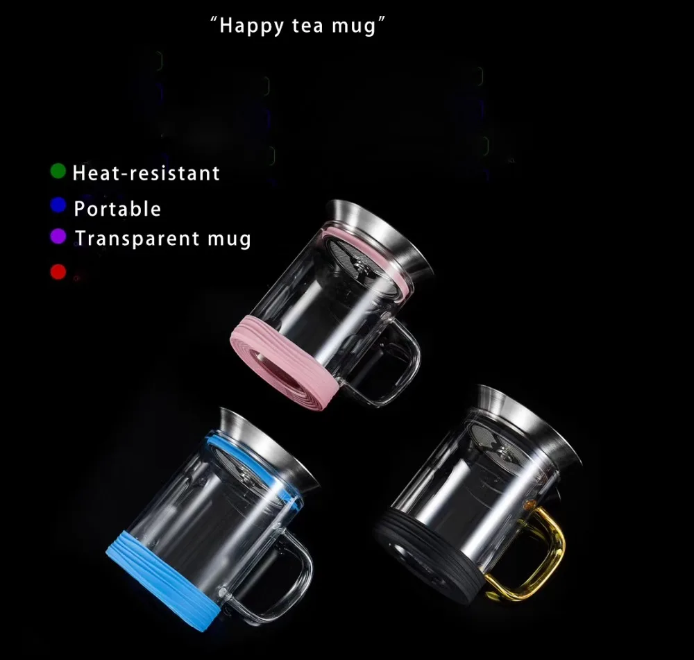 

YIPINCI Borosilicate glass tea mug borosilicate glass tea pot stainess steel infuser