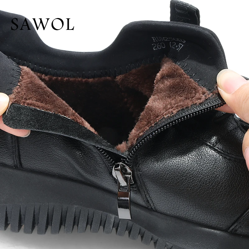 Genuine Leather Men Shoes Brand Winter Boots For Flats Warm Plush Casual Sneaker Plus Big Size Sawol | Обувь