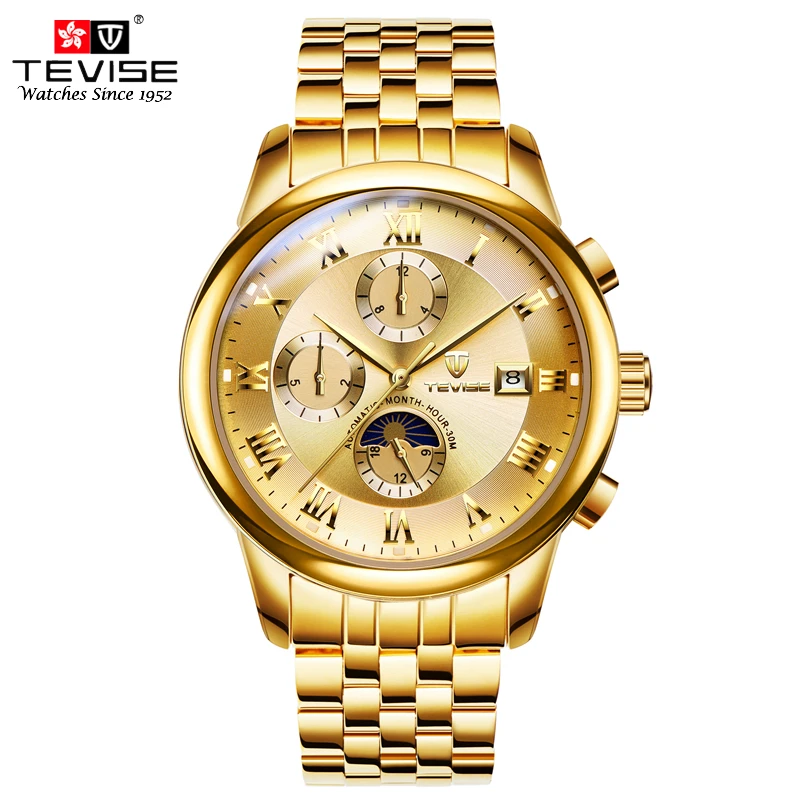 Часы TEVISE мужские механические с автоматическим намоткой и календарем светящиеся