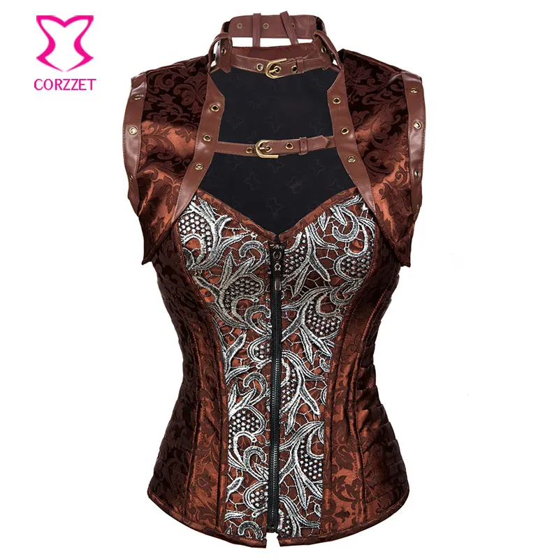 Brown Brocade Corsets and Bustiers Sexy Corselete Feminino Espartilhos Plus Size Gothic Corset Jacket Steampunk Outfits Clothing