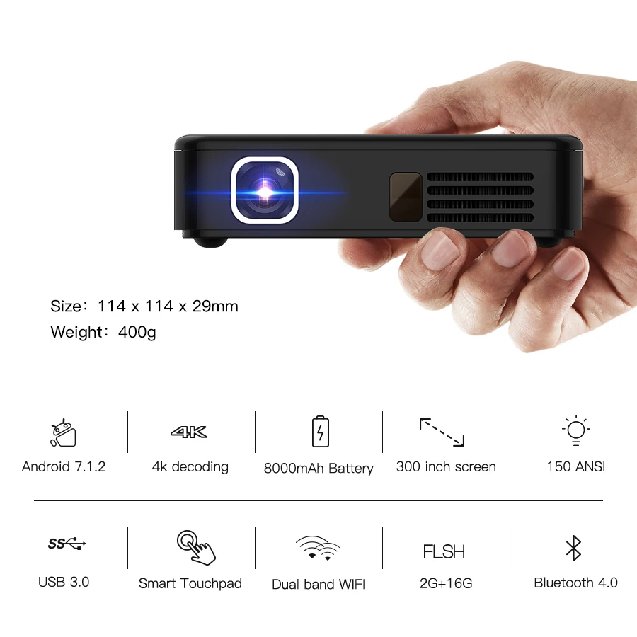 D13 Android 7,1 Портативный мини DLP проектор с умная сенсорная панель WI-FI Bluetooth 150ANSI люмен 4K проектор LED проектор домашний Кино