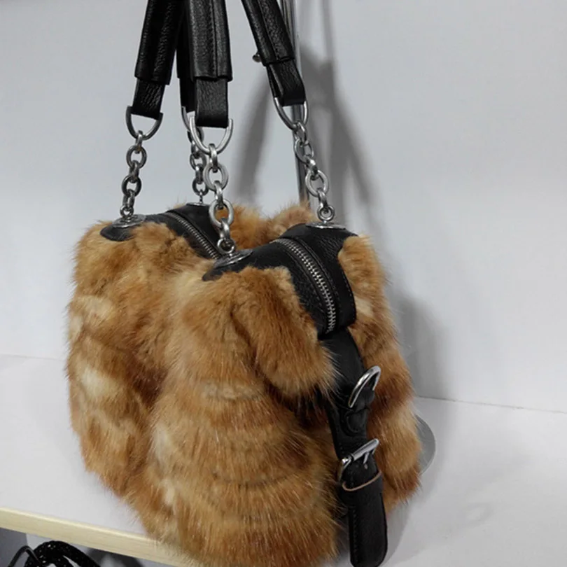 Женщины Натурального Меха Фокс Цепь Сумка Известного Бренда Bolso Mujer Moda Роскошные