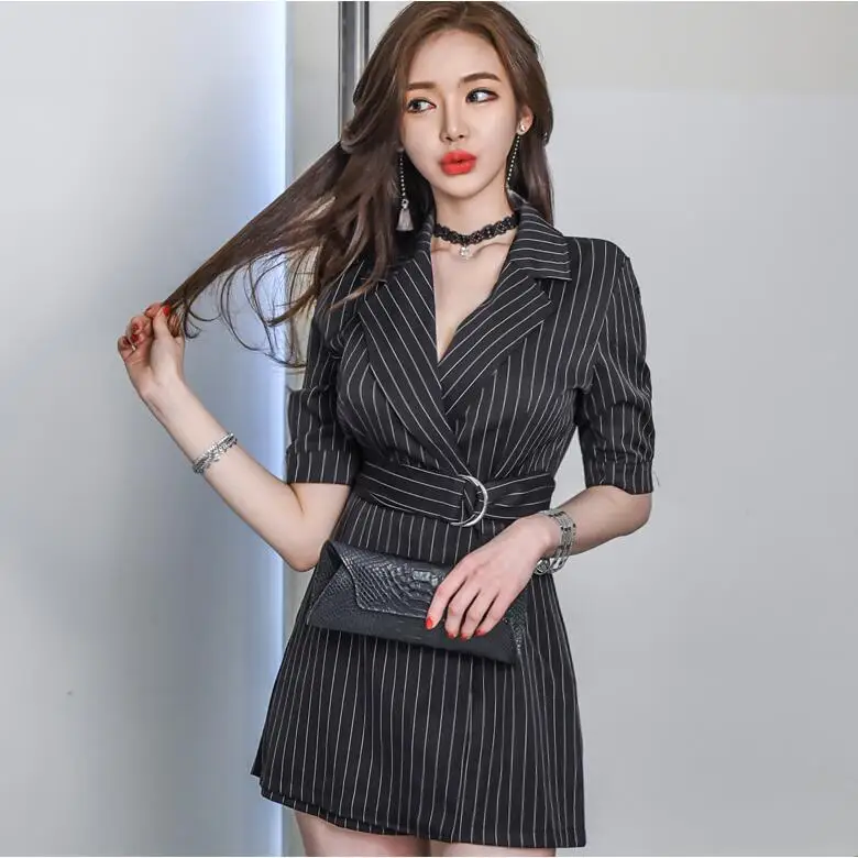 Женские шикарные полосатые комбинезоны с галстуком бабочкой поясом и зубчатым