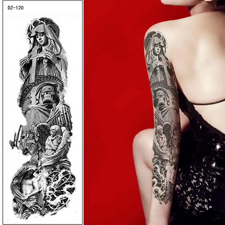 large arm sleeve tattoo waterproof sexy tattoo for women girls body stickers bikini temporary wing tattoos black big size water - Цвет: DZ120