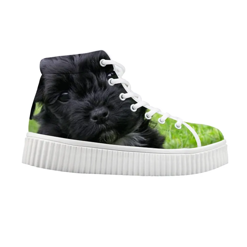

2021 New Listing Fashion Affenpinscher Print Flats Platform Shoes For Women Lace-up Stylish High Top Height Increasing Shoes