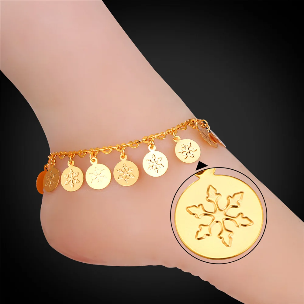 

Kpop Snow Anklets Bracelet Coin Pattern For Women Gold/Silver Color New Trendy Chain Foot Jewelry Leg Bracelets A211