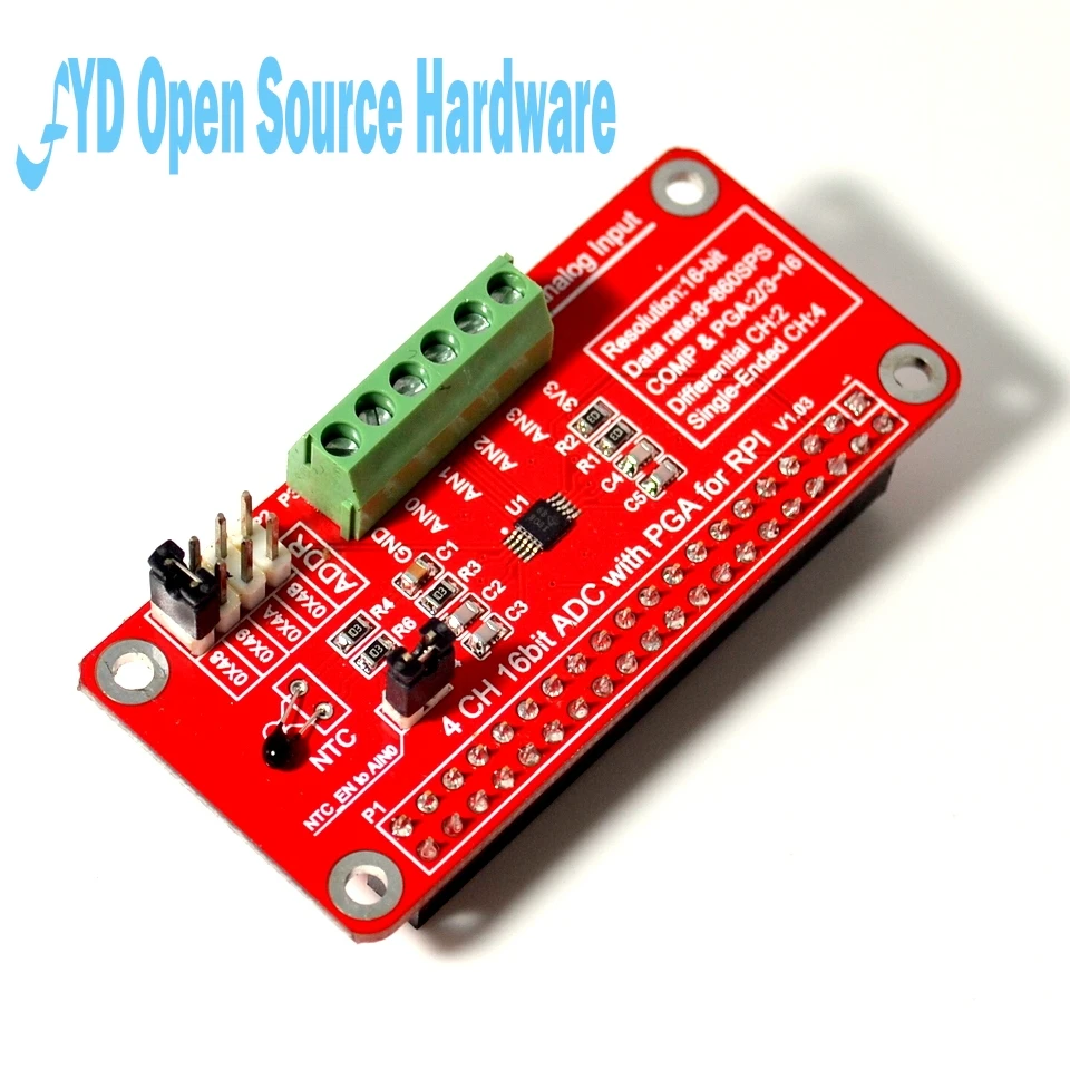 Модуль ADC 3 В для Raspberry Pi 3/2 / B + I2C RPI ADS1115 аналоговый и цифровой преобразователь 1