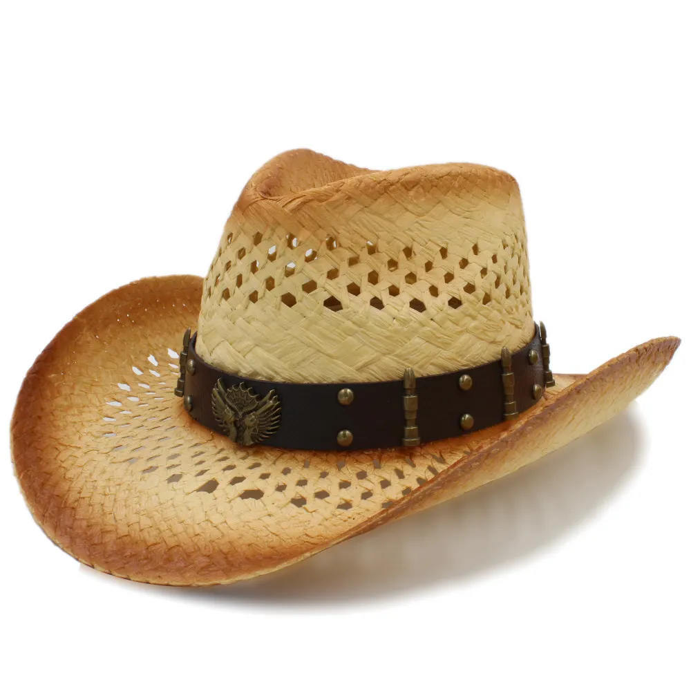 Соломенная ковбойская шляпа ручной работы с кожаным ремешком 58 см - купить по
