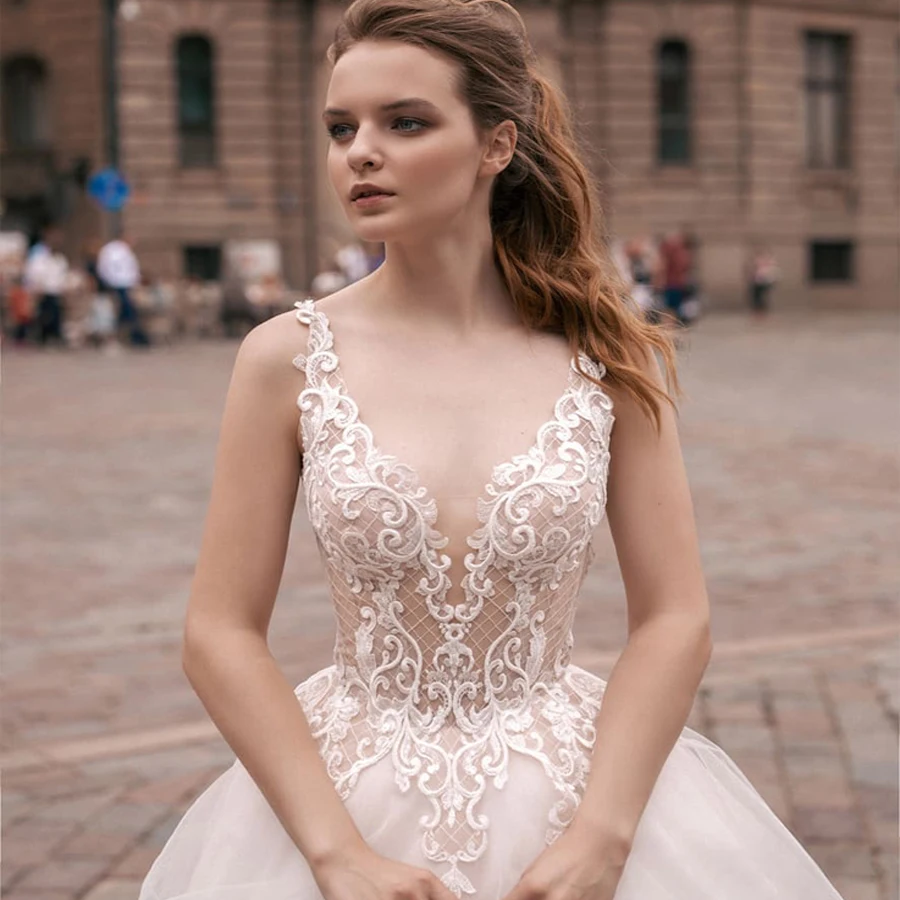 ADLN 2019 Robe De Mariage v-образным вырезом без рукавов бальное платье Свадебные платья с