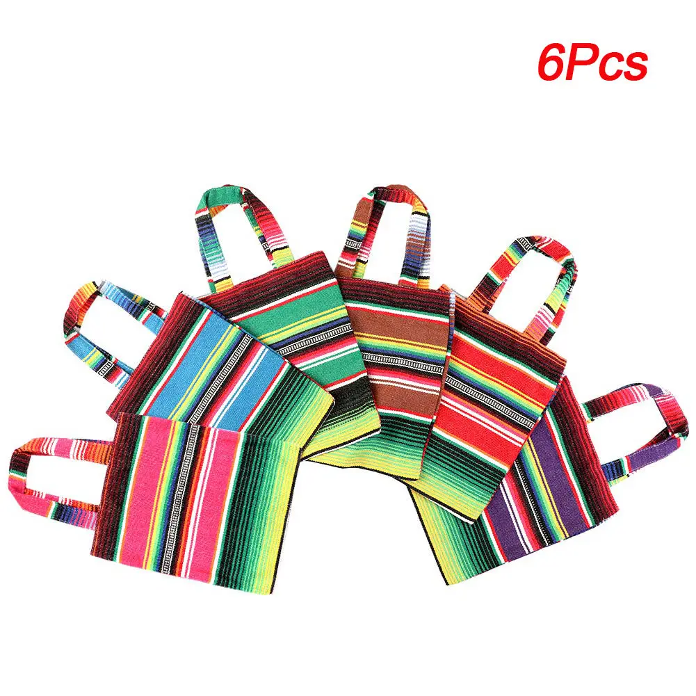 6pcs Mexican Bags OurWarm мексиканские вечерние принадлежности скатерть настольная дорожка путешествия Serape войлок баннер бумажный вентилятор для свадьбы День рождения украшения - Цвет: 6pcs Mexican Bags