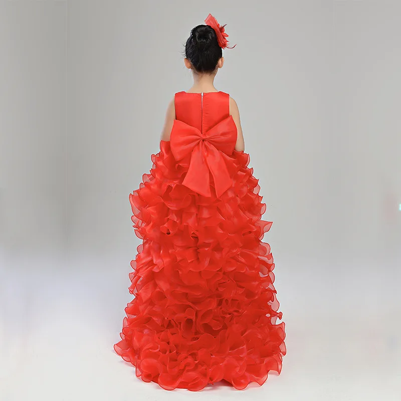 Ball Gown Glitz Trailing Tiers Puffy Fancy Flower Girls Party Ceremony Dresses Kids Baby Dovetail Clothes Carnival Costume | Детская