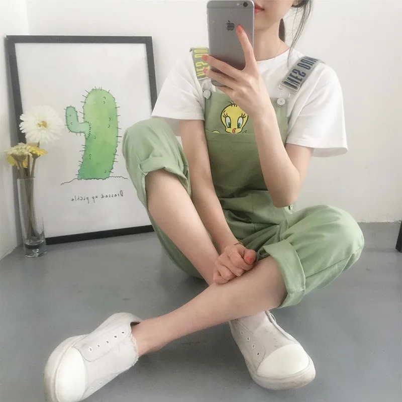 Комбинезоны женские мультфильм Kawaii сладкий розовый мягкий Универсальный досуг женские модные Студенты шикарные женские простой в Корейском Стиле Прекрасный