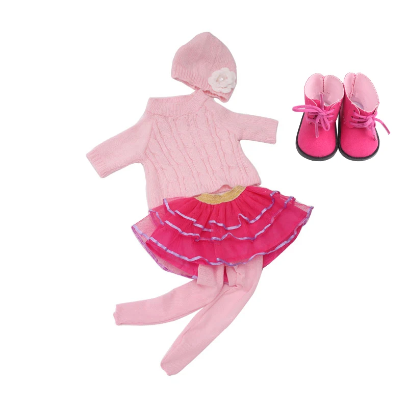 Pink 18 дюймов, с круглым вырезом, для девочек одежда ДОКТОР костюм пальто пижамы юбка с обувью Американский born платье детские игрушки подходит 43 см для ухода за ребенком для мам, детские куклы, c236 - Цвет: Pink