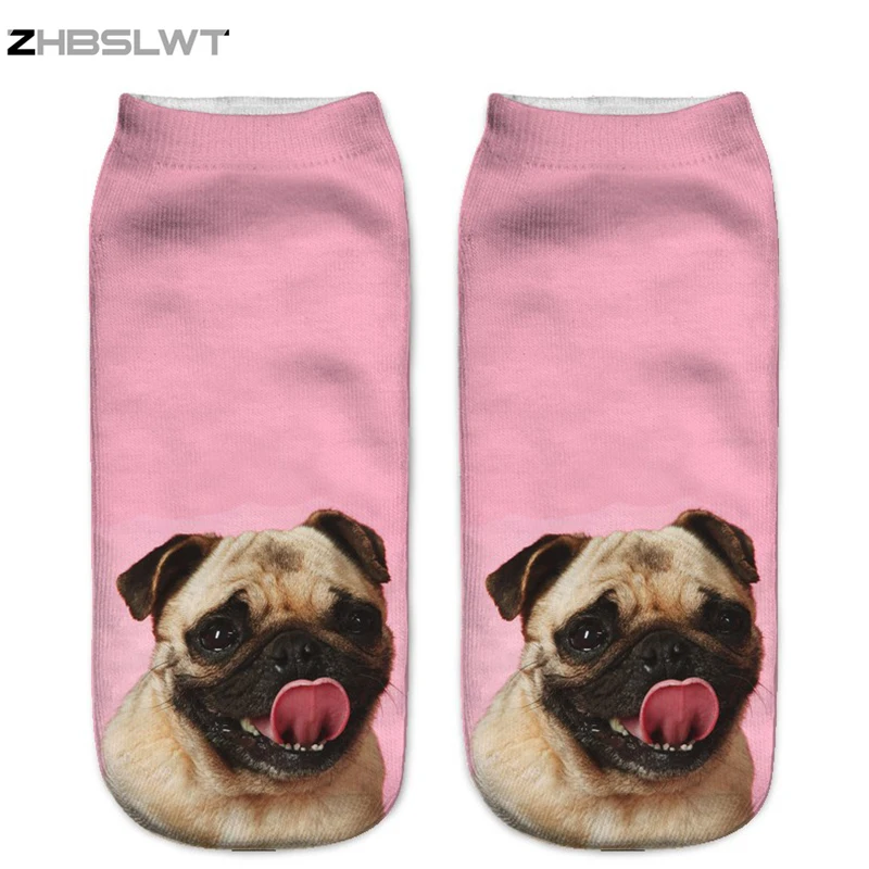 

ZHBSLWT 1Pair 3D Pug dog Printed Women Socks New Unisex Cute Low Cut Ankle Sock Multiple Color Cotton sock Casual Charactor Sock