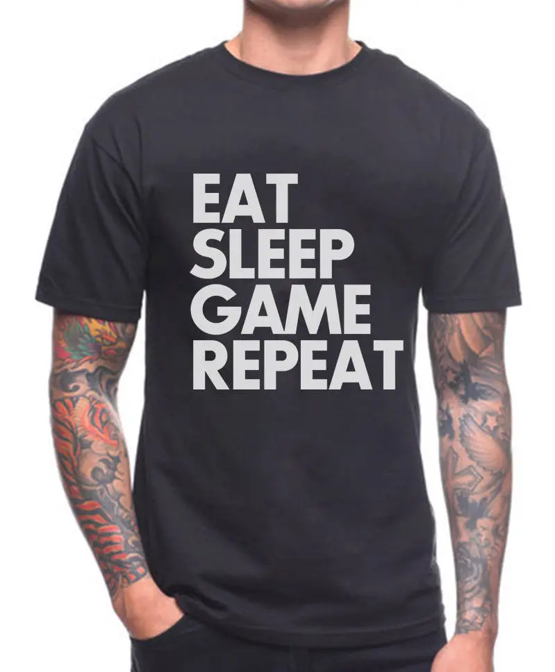 EAT SLEEP GAME REPEAT футболка для геймеров PS4 XBOX PUBG PC подарок на день рождения Футболка с