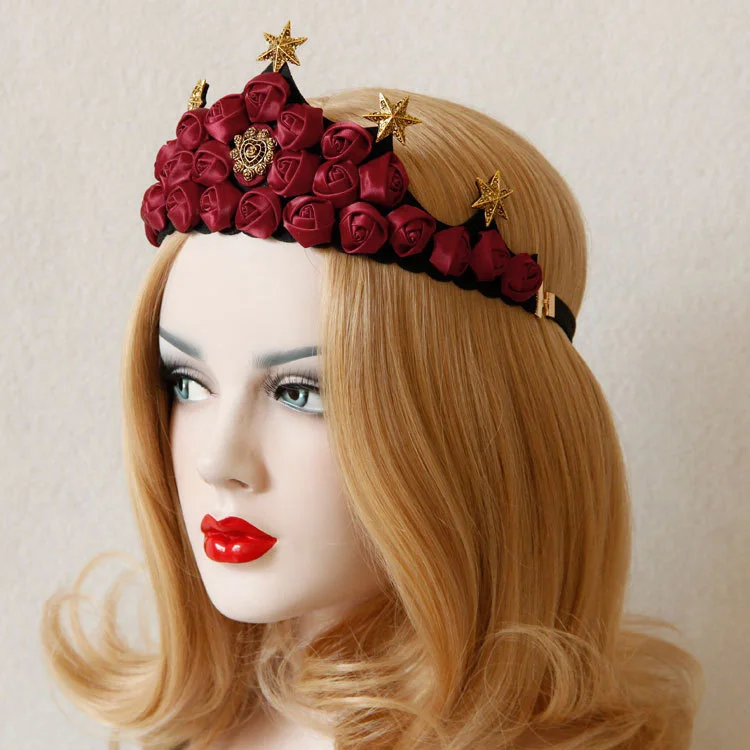 Новинка Женская повязка на голову красная роза цветок гексаграмма звезда корона