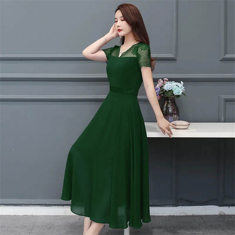 Женское шифоновое платье для женщин элегантное кружевное длинное с принтом плюс