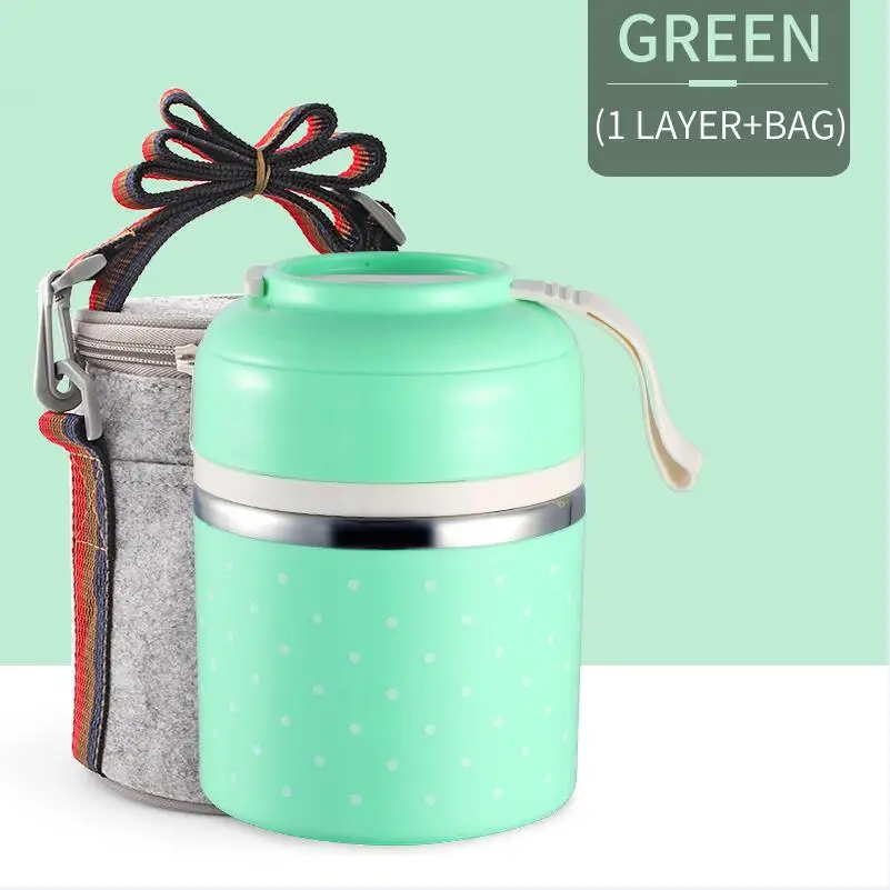 Green 1 With Bag Герметичный Ланч-бокс из нержавеющей стали милый японский термо-бокс для детей портативный контейнер для еды для пикника и школы столовая посуда - Цвет: Green 1 With Bag