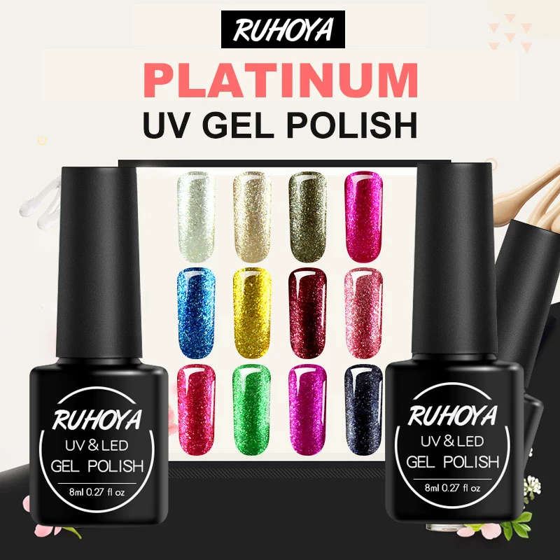 Ruhoya 8 мл 25 цветов Платиновый Гибридный Гель-лак блеск для дизайна ногтей