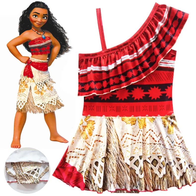 2018 для девочек с героями мультфильма Моана Платье пляжа купальный костюм на одно