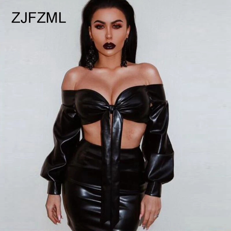 Женское платье карандаш из искусственной кожи ZJFZML сексуальное мини без бретелек