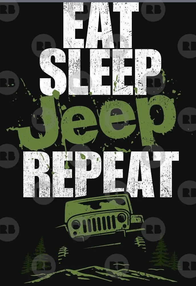 Мужская футболка Eat Sleep Jeep 4X4 Repeat унисекс с джипом внедорожным автомобилем