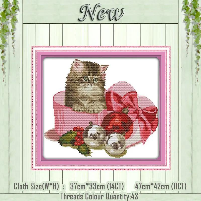 Christmas gift - cat Снег Рождество кошки живопись с котенком Счетный напечатанный на холсте DMC 14CT 11CT китайский вышивка крестом наборы для вышивания - Цвет: Christmas gift - cat