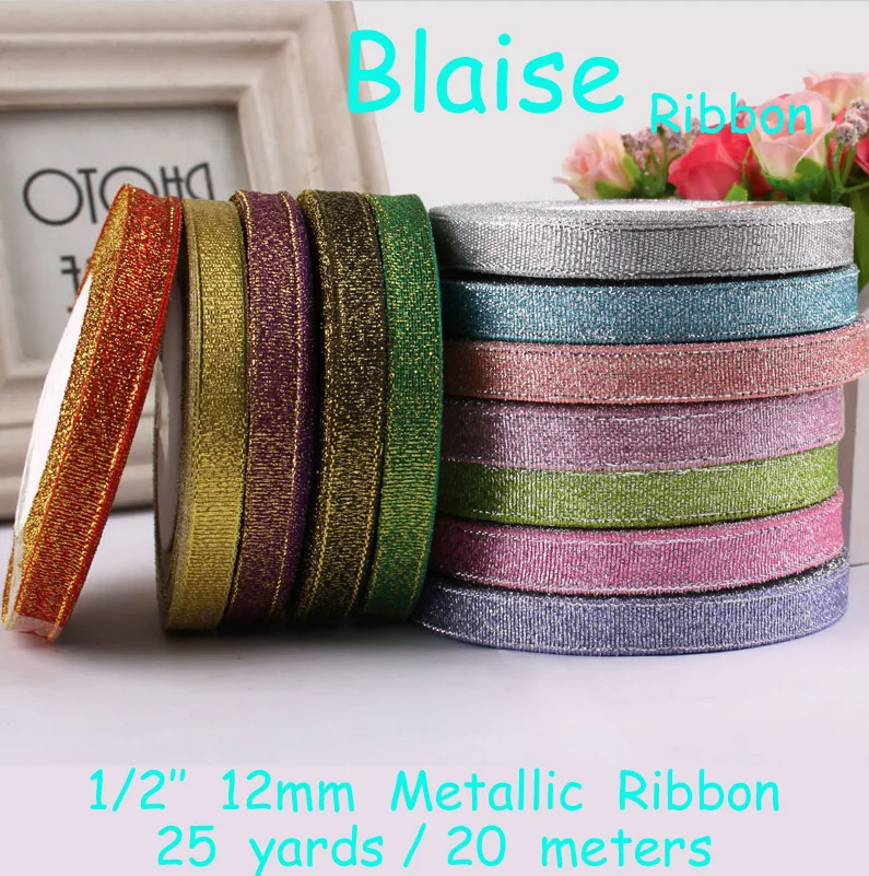 Free shipping (25 yards) 1/2&quot 12mm Glitter Metallic Ribbons Colorful Organza Ribbon Wedding Party Festive Decaration Gift | Дом и сад