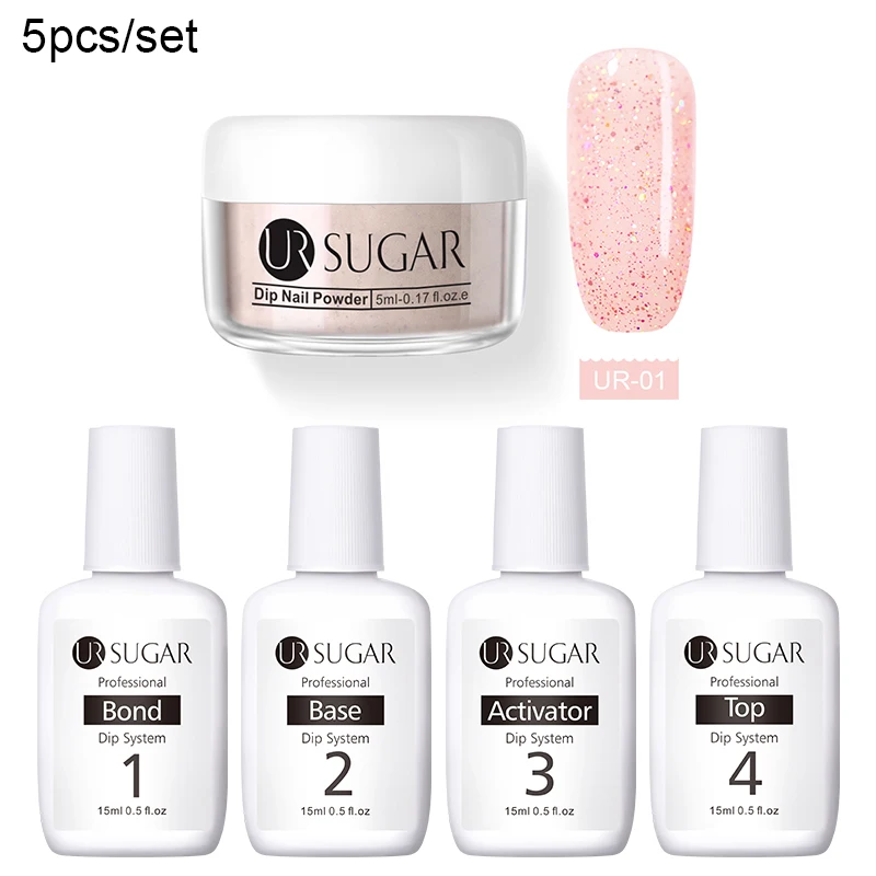 Ur Sugar 5 мл окунания порошки для ногтей наборы голографическая Обнаженная глиттер для ногтей Dip система порошок пыль украшение натуральный сухой без лампы