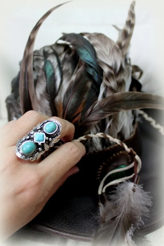 adjustable Ring Богемский панк Цыганский тибетский винтажный металлический эластичный широкий браслет браслеты с синим камнем из бисера массивный браслет ручной работы для женщин и мужчин - Окраска металла: adjustable Ring