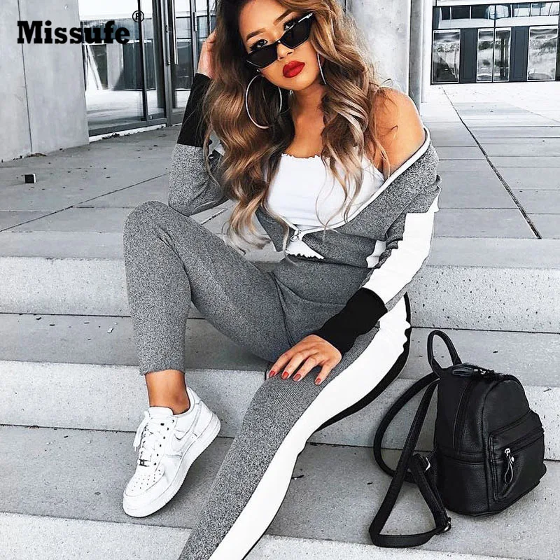 Missufe модный спортивный костюм лоскутный женский короткий топ с длинными рукавами