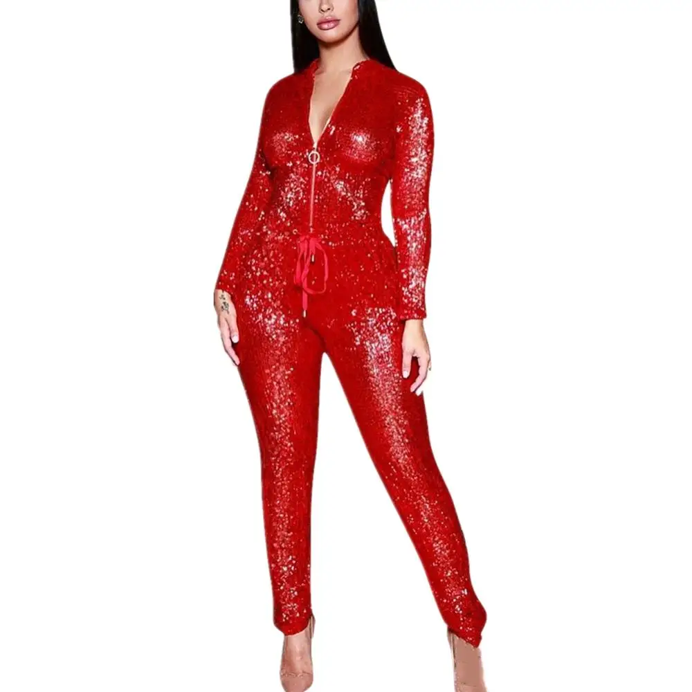 Для женщин сексуальная одежда с длинным рукавом блестками свободные Playsuit