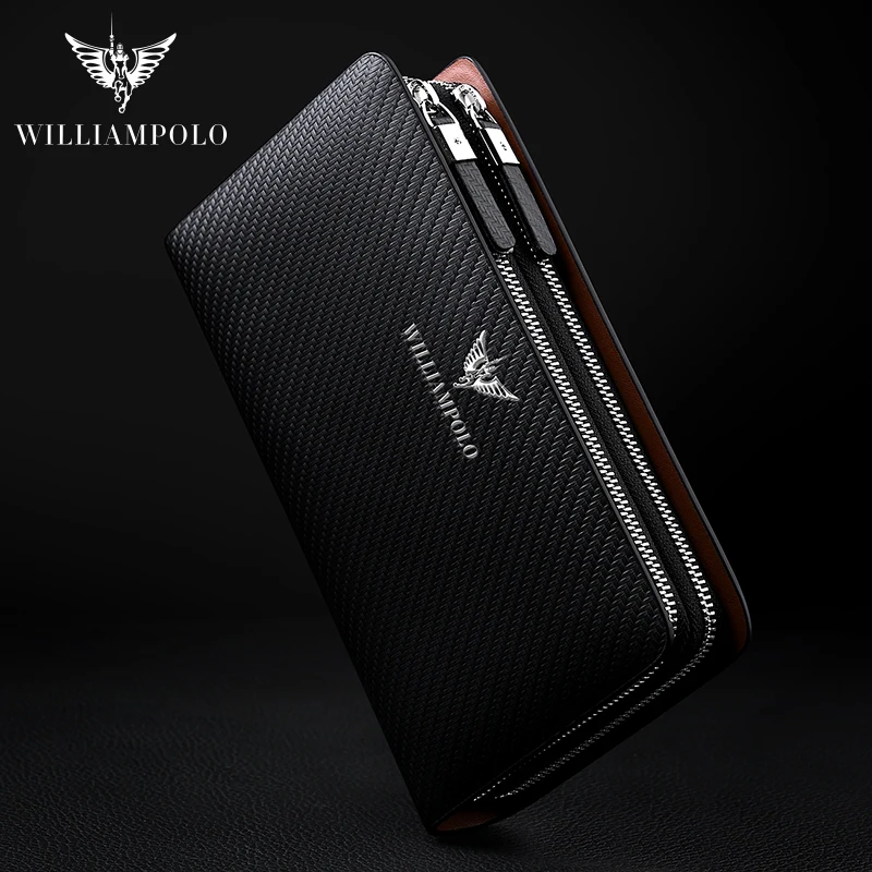 WilliamPOLO Новое поступление деловой однотонный длинный мужской клатч из 100% воловьей