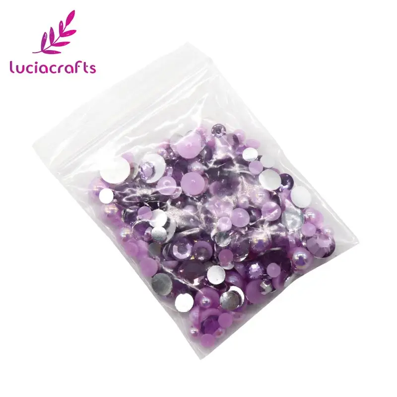 Lucia crafts, 200 шт./лот, резина, 3-6 мм, круглые, с плоской задней частью, разные цвета, фиолетовые стразы, жемчуг, ручная работа, материалы G0212