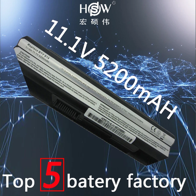 HSW 6 ячеек батареи для 40029150 40029231 40029683 BTY S14 E2MS110K2002 E2MS110W2002 E2MS115K2002 MSI6A200SSSA1 bateria|battery