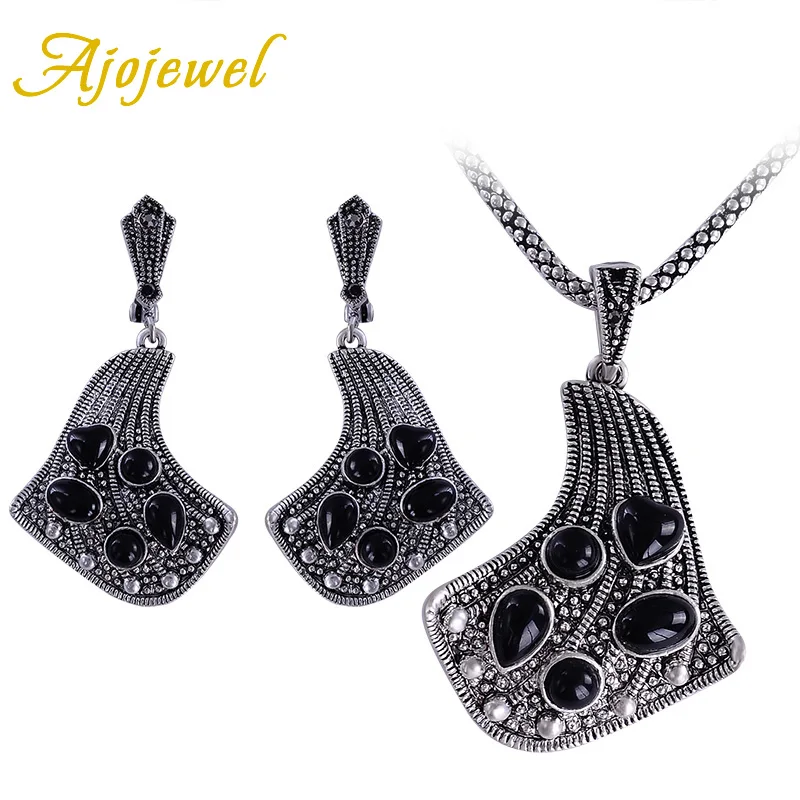 

Ajojewel Antique Black Resin Geometric Jewelry Sets For Women Pendant Necklace Earrings Joyas De Plata
