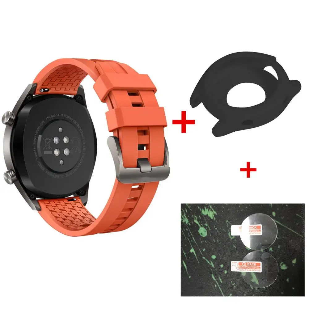 Розовое золото 5 цветной ремешок для huawei watch GT ремешок на запястье ремень+ мягкий чехол для huawei watch GT закаленное стекло Защита экрана - Цвет: Розовое золото