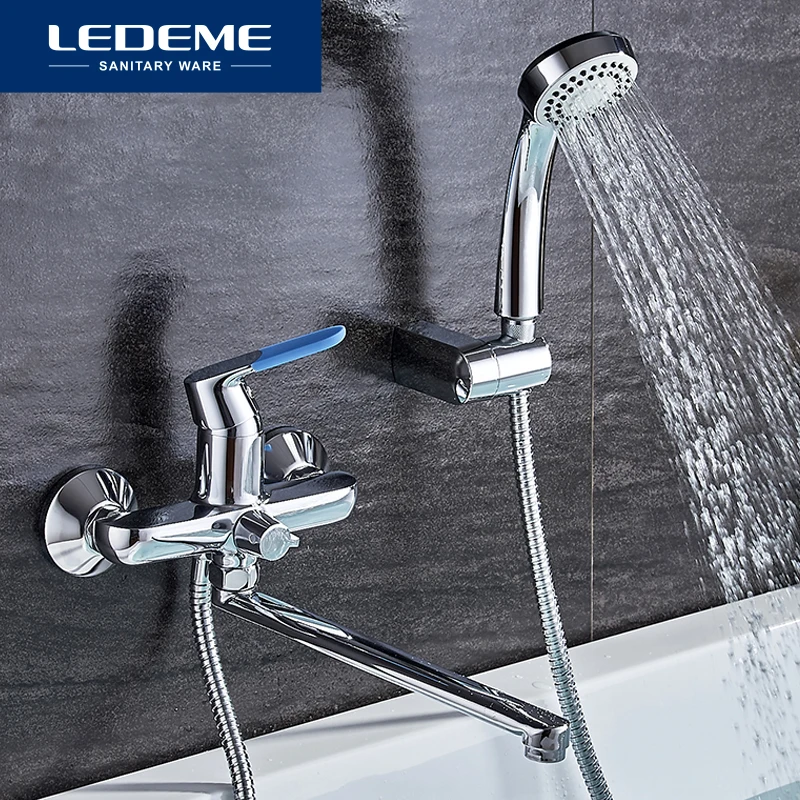 LEDEME 1 Set Bathtub Faucet Cold and Hot Water Mixer Chrome Shower Tap Long Nose Single Handle Bathroom Faucets L2253 | Обустройство